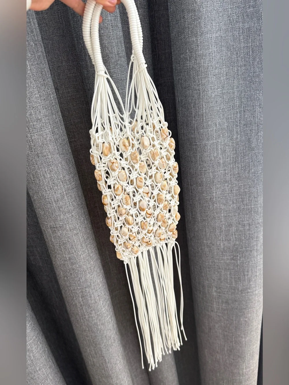 Handmade Cream Shell Macramé Bag with Natural Shell Accents